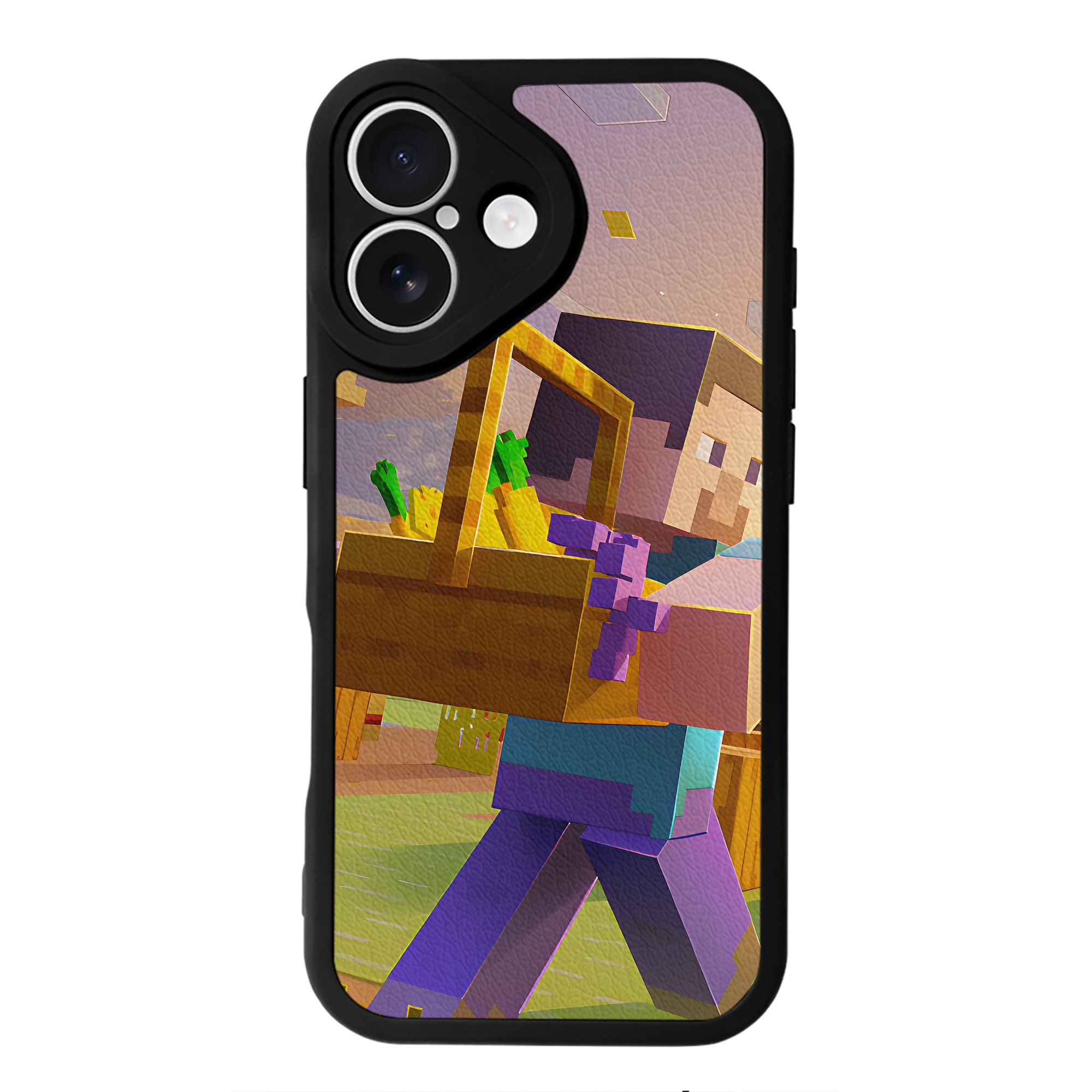 （画像用） マインクラフト ブロックの世界 Minecraft MC Block world 【iPhone 16シリーズ対応】シリコンスマホケース（レザー調） 材質：シリコン
